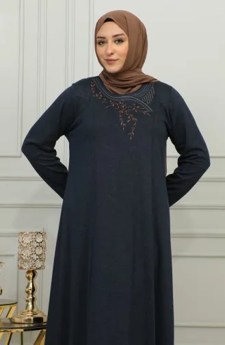 Robe Viscose Brodée Grande Taille 4879-02 Bleu Marine 4879-02