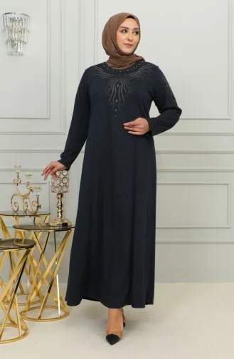 Robe Viscose Brodée Grande Taille 4956-02 Bleu Marine 4956-02
