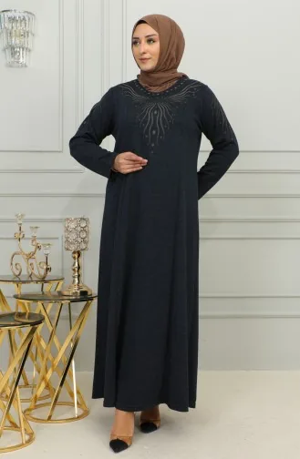 Robe Viscose Brodée Grande Taille 4956-02 Bleu Marine 4956-02