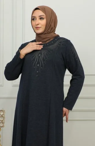 Robe Viscose Brodée Grande Taille 4956-02 Bleu Marine 4956-02