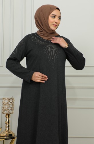 Büyük Beden Nakışlı Viskon Elbise 4956-04 Siyah