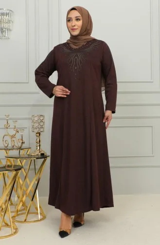 Robe Viscose Brodée Grande Taille 4956-05 Marron 4956-05