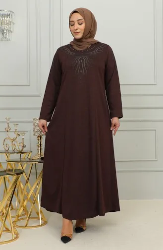Robe Viscose Brodée Grande Taille 4956-05 Marron 4956-05