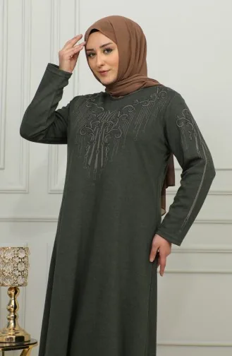Großes Besticktes Viskosekleid 4958-01 Khaki 4958-01