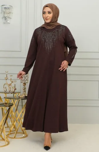 Robe Viscose Brodée Grande Taille 4958-05 Marron 4958-05