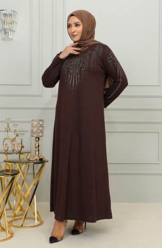Großes Besticktes Viskosekleid 4958-05 Braun 4958-05