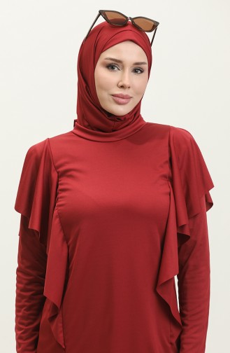 Garnished Hijab Swimsuit 2225A-04 Claret Red 2225A-04