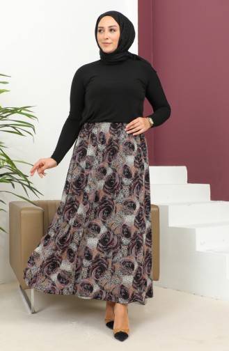 Plus Size Elastic Waist Patterned Skirt 2830-03 Plum 2830-03