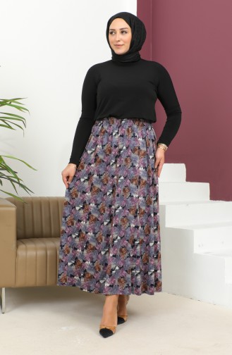 Plus Size Elastic Waist Patterned Skirt 2830a-01 Plum 2830A-01