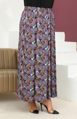 Plus Size Elastic Waist Patterned Skirt 2830a-01 Plum 2830A-01