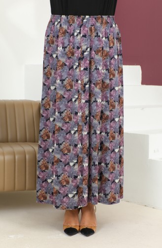 Plus Size Elastic Waist Patterned Skirt 2830a-01 Plum 2830A-01