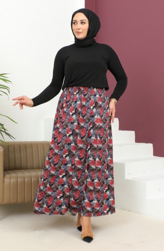 Plus Size Elastic Waist Patterned Skirt 2830a-01 Plum 2830A-01
