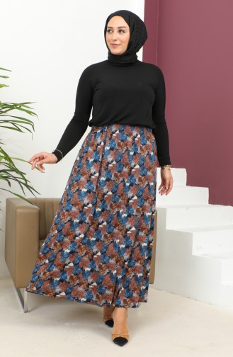 Grote Maat Rok Met Patroon En Elastische Taille 2830A-03 Blauw 2830A-03