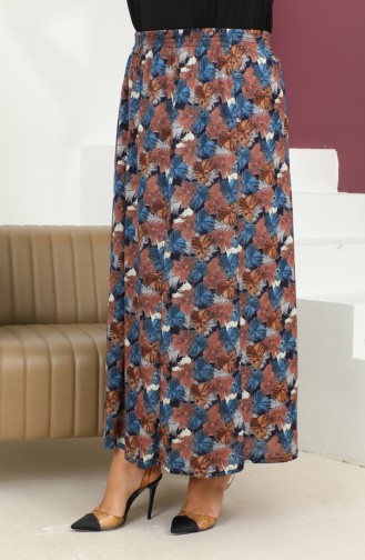 Plus Size Elastic Waist Patterned Skirt 2830a-03 Blue 2830A-03