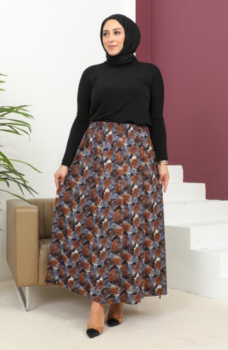 Grote Maat Rok Met Patroon En Elastische Taille 2830A-04 Grijs 2830A-04