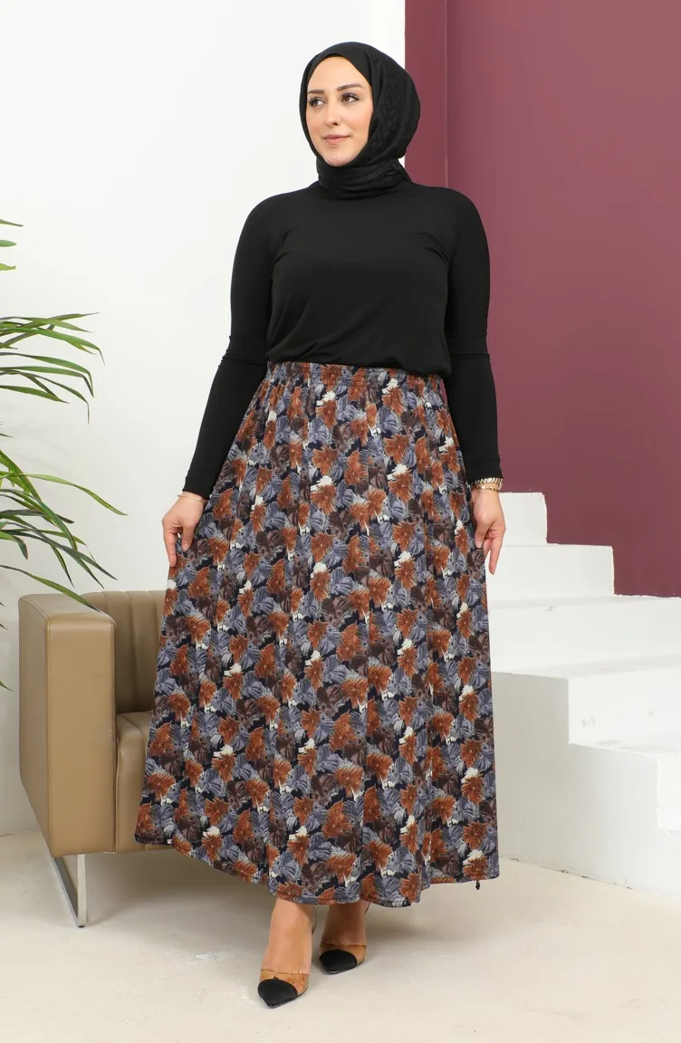 Jupe à Motifs Taille Elastique Grande Taille 2830A-04 Gris 2830A-04