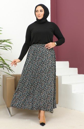 Grote Maat Rok Met Elastische Taille En Patroon 2830B-01 Groen 2830B-01