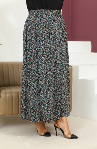 Plus Size Elastic Waist Patterned Skirt 2830b-01 Green 2830B-01