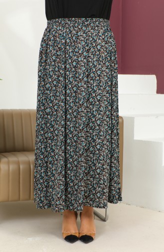 Plus Size Elastic Waist Patterned Skirt 2830b-01 Green 2830B-01