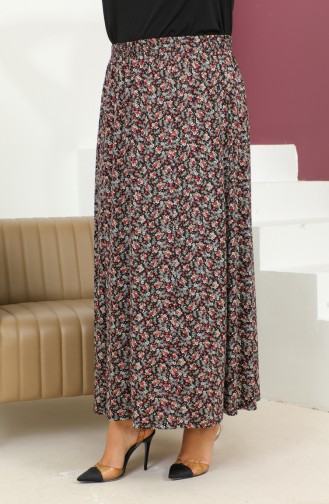 Plus Size Elastic Waist Patterned Skirt 2830b-02 Claret Red 2830B-02