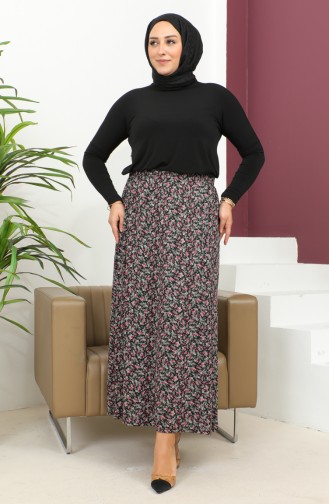 Jupe à Motifs Taille Elastique Grande Taille 2830B-03 Rose 2830B-03