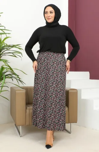 Großer Gemusterter Rock Mit Elastischem Bund 2830B-03 Rosa 2830B-03