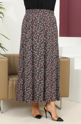 Plus Size Elastic Waist Patterned Skirt 2830b-03 Pink 2830B-03