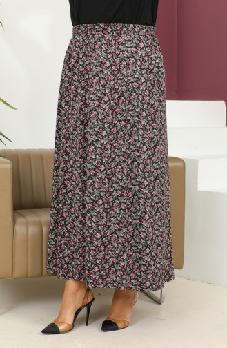 Plus Size Elastic Waist Patterned Skirt 2830b-03 Pink 2830B-03