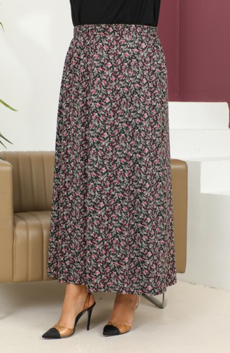 Jupe à Motifs Taille Elastique Grande Taille 2830B-03 Rose 2830B-03