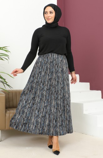 Plus Size Elastic Waist Patterned Skirt 2830c-01 Blue 2830C-01