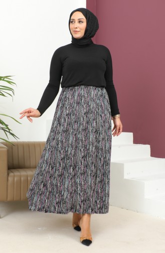 Plus Size Elastic waist Patterned Skirt 2830c-03 Pink 2830C-03