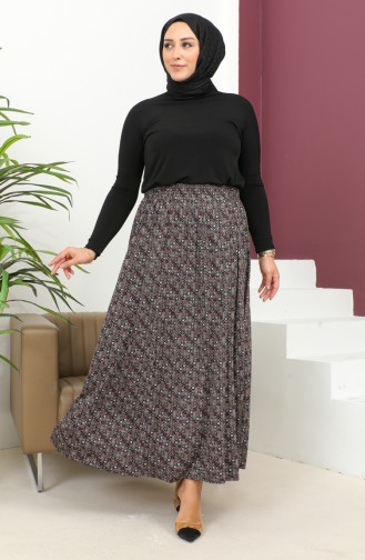 Jupe à Motifs Taille Elastique Grande Taille 2830D-01 Rouge Claret 2830D-01