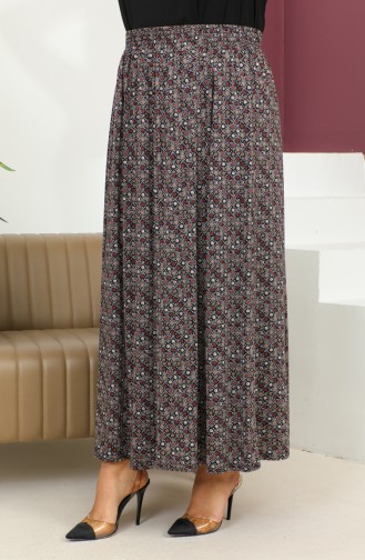 Plus Size Elastic waist Patterned Skirt 2830D-01 Claret Red 2830D-01