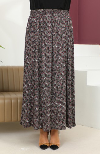 Plus Size Elastic waist Patterned Skirt 2830D-01 Claret Red 2830D-01