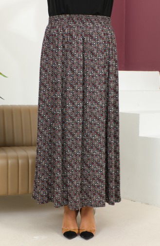 Jupe à Motifs Taille Elastique Grande Taille 2830D-01 Rouge Claret 2830D-01