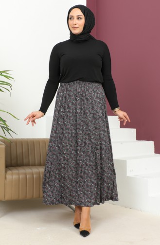 Grote Maat Rok Met Elastische Taille En Patroon 2830D-03 Roze 2830D-03