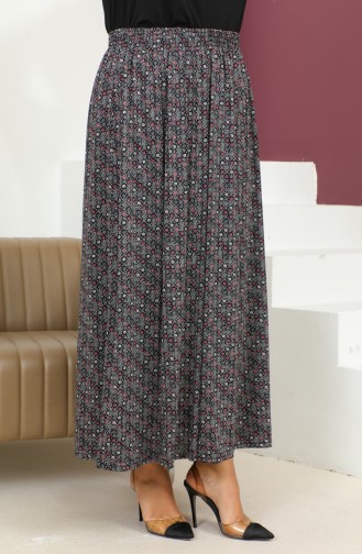 Plus Size Elastic Waist Patterned Skirt 2830D-03 Pink 2830D-03