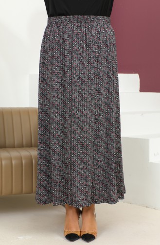 Plus Size Elastic Waist Patterned Skirt 2830D-03 Pink 2830D-03
