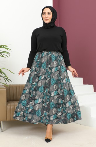 Plus Size Elasticized Patterned Skirt 2830E-01 Petrol 2830E-01