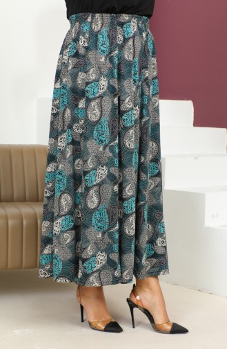 Plus Size Elasticized Patterned Skirt 2830E-01 Petrol 2830E-01