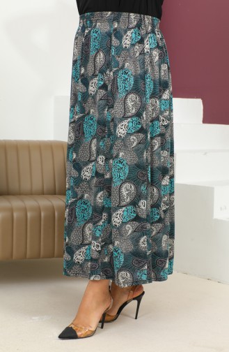 Plus Size Elasticized Patterned Skirt 2830E-01 Petrol 2830E-01