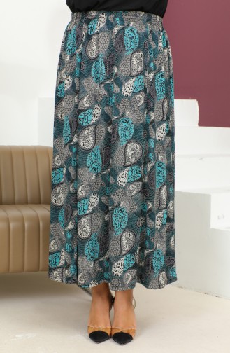 Plus Size Elasticized Patterned Skirt 2830E-01 Petrol 2830E-01