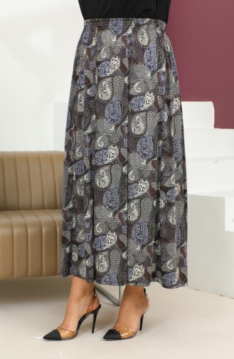 Plus Size Elastic Waist Patterned Skirt 2830E-02 Brown 2830E-02