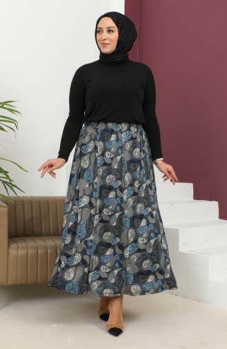 Plus Size Elasticized Patterned Skirt 2830E-03 Blue 2830E-03