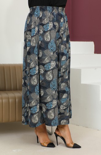Plus Size Elasticized Patterned Skirt 2830E-03 Blue 2830E-03