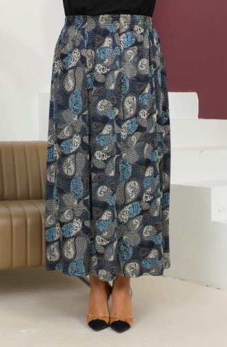 Plus Size Elasticized Patterned Skirt 2830E-03 Blue 2830E-03