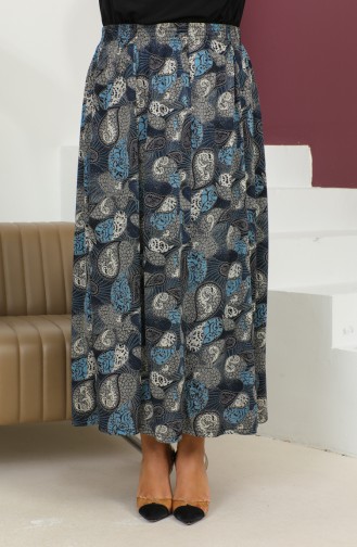 Grote Maat Rok Met Patroon En Elastische Taille 2830E-03 Blauw 2830E-03