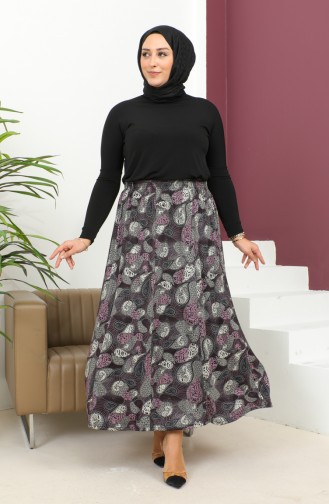Plus Size Elastic Waist Patterned Skirt 2830E-04 Pink 2830E-04