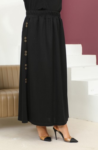 Plus Size Button Detailed Elastic Skirt 4200-01 Black 4200-01