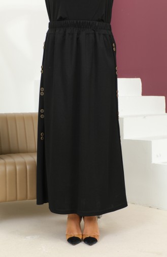 Plus Size Button Detailed Elastic Skirt 4200-01 Black 4200-01